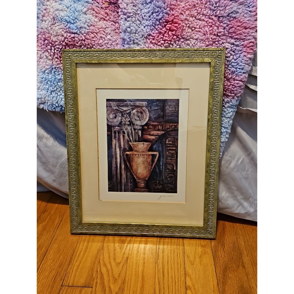 Framed And Matted Cracked Vase And Column Print By J Combs 13" X 16"